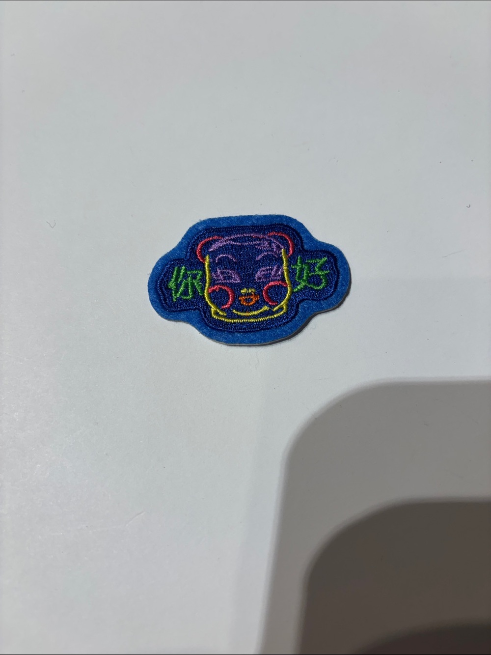Unique Embroidered Neon Chinese Character “hello”Face Patch - Blue